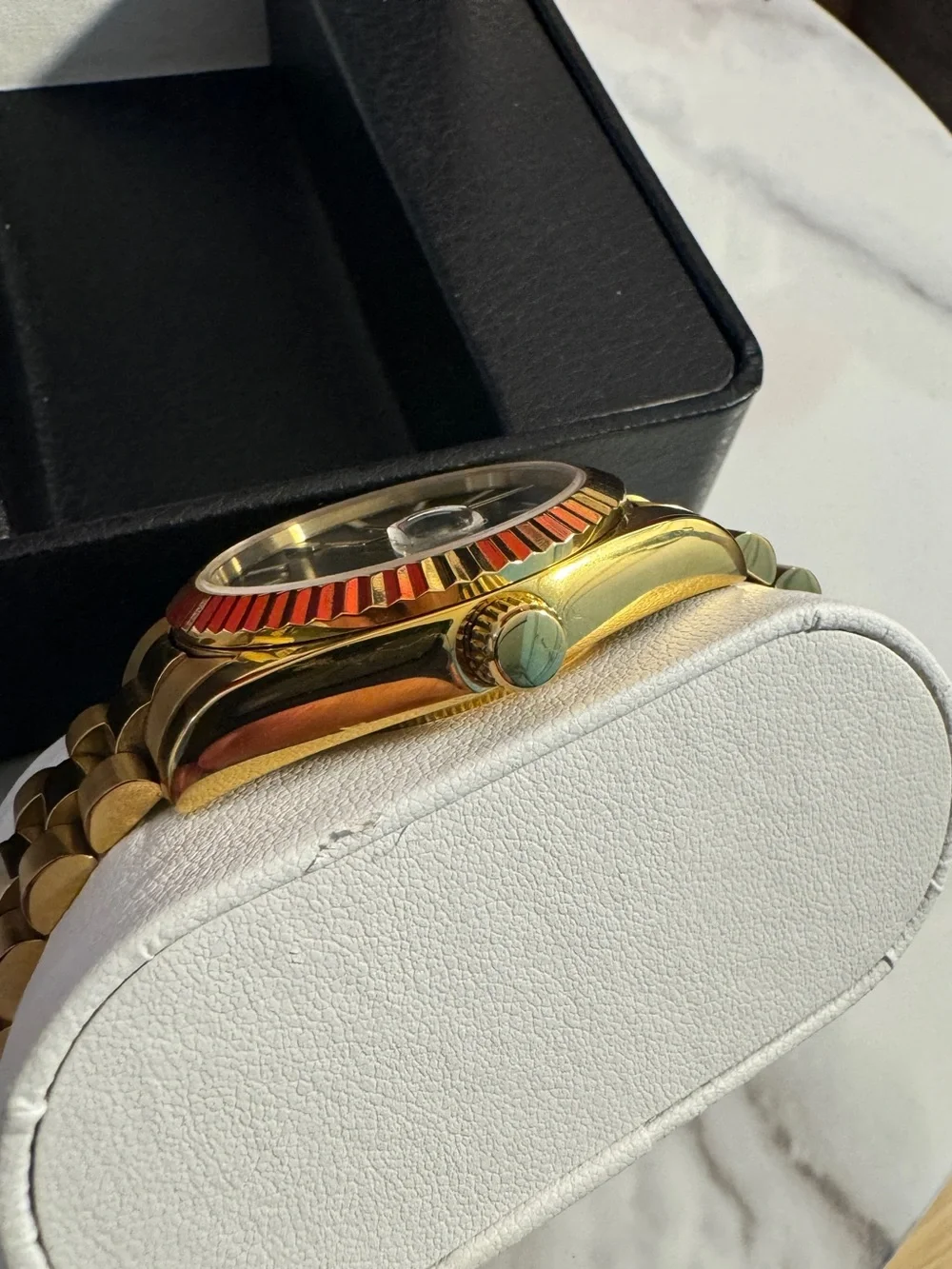 Custom Gold Day-Date Style 36mm Watch Black Dial